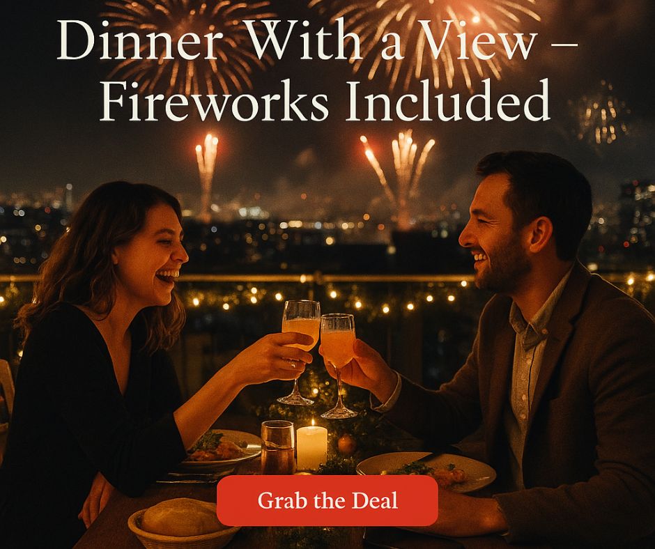 Dinner with NYE 2026 fireworks